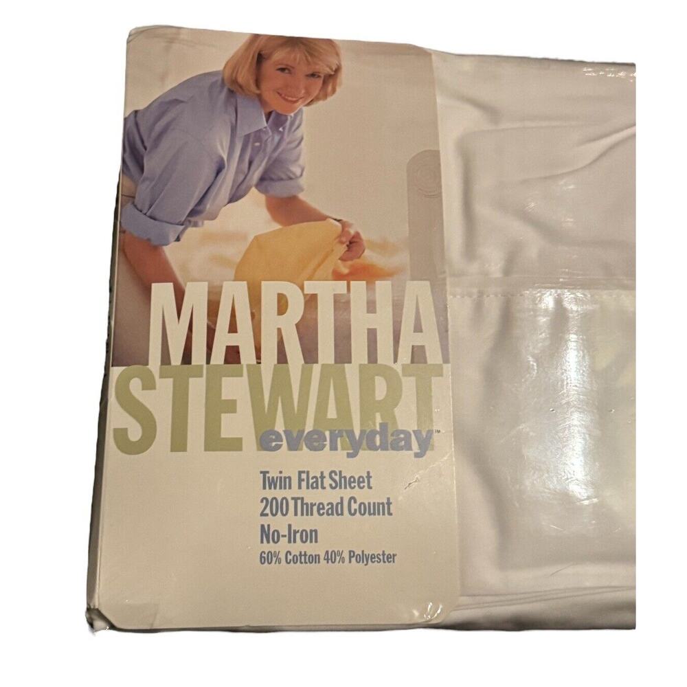 Martha Stewart VTG Twin Flat Sheet White 200 Thread No Iron Cotton Poly NEW‎